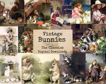 Vintage Bunnies - Digital Ephemera Classics, Digital Images, Vintage Art, Instant Download, Digital Collage, Art Ephemera