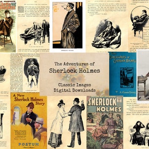 Sherlock Holmes Adventures - Printable Images, Vintage Art, Instant Download, Digital Collage, Ephemera Classics, Book Pages