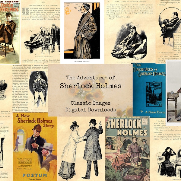 Sherlock Holmes Adventures - Printable Images, Vintage Art, Instant Download, Digital Collage, Ephemera Classics, Book Pages