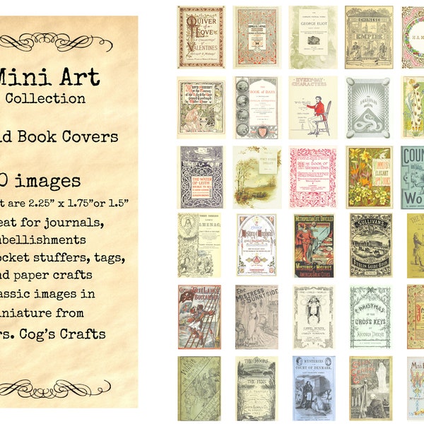 Mini Art - Old Book Covers , Printable Images, Digital Download, Miniature Images, Collage Sheet, Ephemera, Vintage Images, Embellishments