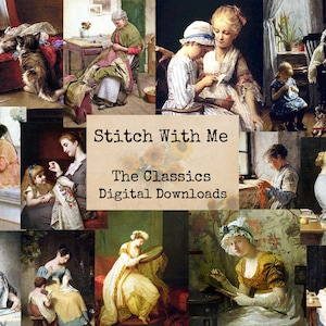 Stitch With Me - Digital Ephemera Classics, Digital Images, Vintage Art, Instant Download, Digital Collage, Art Ephemera