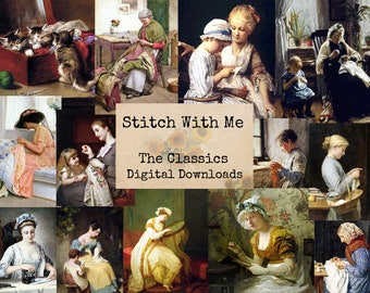 Stitch With Me - Digital Ephemera Classics, Digital Images, Vintage Art, Instant Download, Digital Collage, Art Ephemera