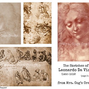 The Sketches of Leonardo Da Vinci 1452 1519 Printable Images, Ephemera, Digital Images, Vintage Art, Instant Download, Digital Paper image 4