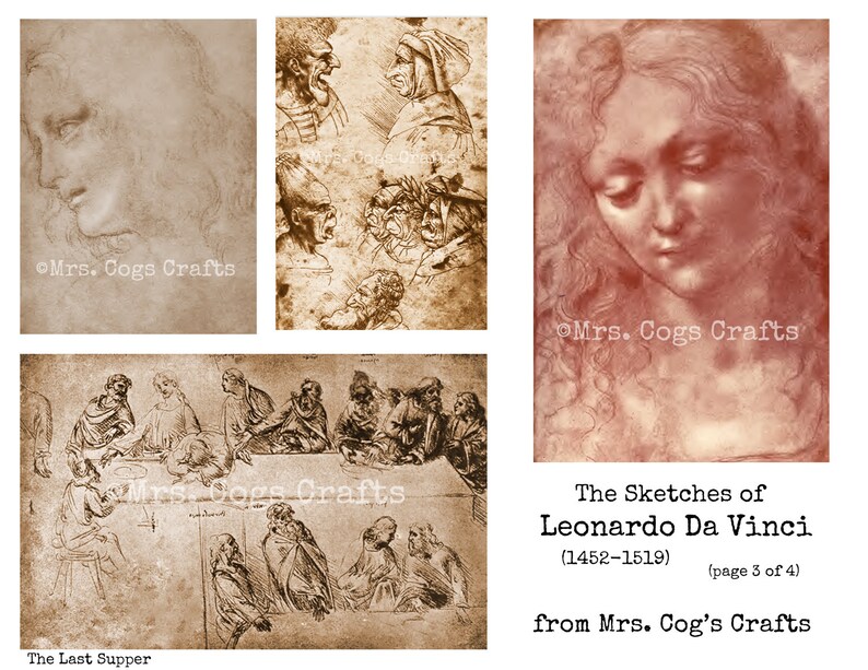 The Sketches of Leonardo Da Vinci 1452 1519 Printable Images, Ephemera, Digital Images, Vintage Art, Instant Download, Digital Paper image 4