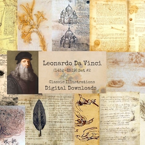 Leonardo Da Vinci, Set #2  - Printable Images, Ephemera, Digital Images, Vintage Art, Instant Download, Digital Paper