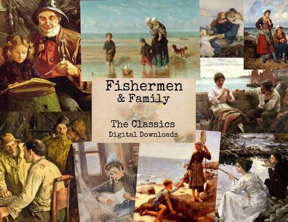 Fishermen & Family - Digital Ephemera Classics, Digital Images, Vintage Art, Instant Download, Digital Paper, Digital Collage
