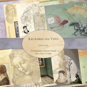 Leonardo da Vinci - Paper Pack, Printable Journal Pages, Digital Journal, Vintage Images, Printable Paper