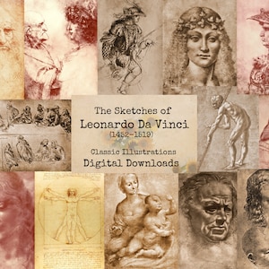 The Sketches of Leonardo Da Vinci 1452 1519 Printable Images, Ephemera, Digital Images, Vintage Art, Instant Download, Digital Paper image 1
