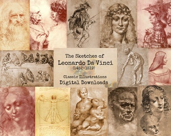 The Sketches of Leonardo Da Vinci (1452 - 1519) - Printable Images, Ephemera, Digital Images, Vintage Art, Instant Download, Digital Paper