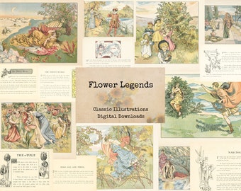 Flower Legends - Digital Ephemera Classics, Digital Images, Vintage Art, Digital Collage, Art Ephemera, Vintage Illustrations