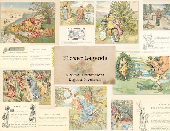 Flower Legends - Digital Ephemera Classics, Digital Images, Vintage Art, Digital Collage, Art Ephemera, Vintage Illustrations
