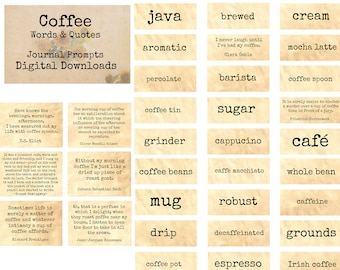 Coffee Words & Quotes - Journal Prompts, Printable Words, Instant Download, Digital Collage, Art Ephemera, Printable Quotes