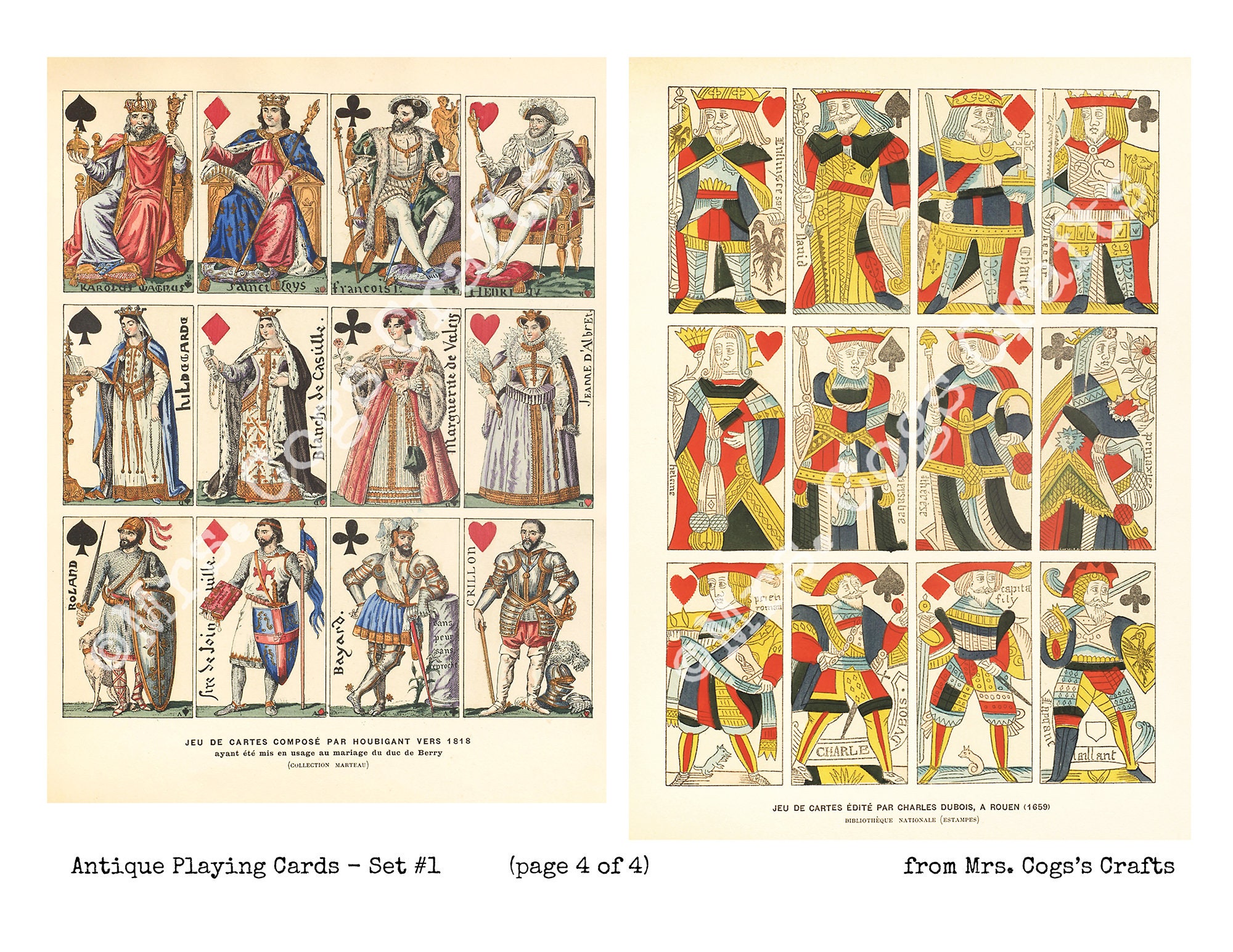 Antique Playing Cards Set #1 - Printable Images, Instant Download