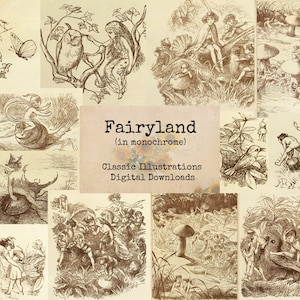 Fairyland in Monochrome - Digital Ephemera, Digital Images, Vintage Art, Instant Download, Digital Collage, Art Ephemera