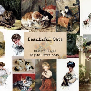 Beautiful Cats - Digital Ephemera Classics, Digital Images, Vintage Art, Instant Download, Digital Collage, Art Ephemera