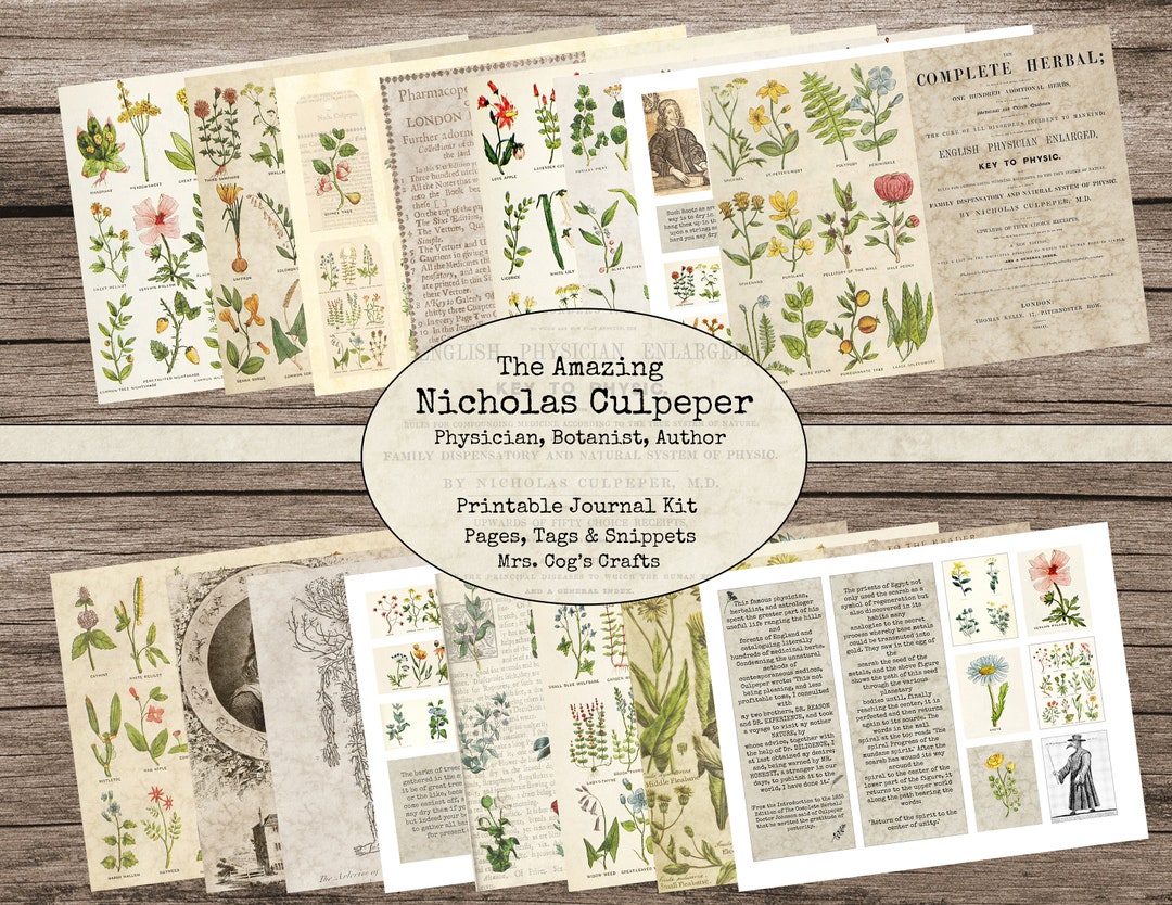 Nicholas Culpeper Junk Journal Kit - Printable Journal, Vintage Images ...