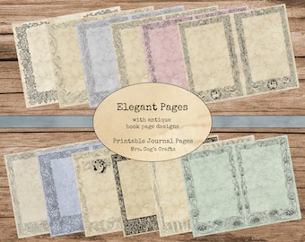 Elegant Journal Pages - Paper Pack, Printable Journal Pages, Digital Journal, Vintage Images, Printable Paper, Antique Designs