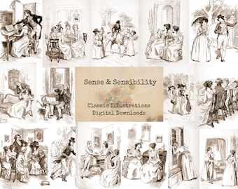 Sense & Sensibility - Printable Images, Vintage Art, Instant Download, Digital Collage, Jane Austen, Ephemera Classics