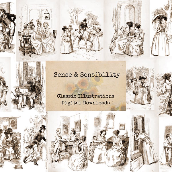 Sense & Sensibility - Printable Images, Vintage Art, Instant Download, Digital Collage, Jane Austen, Ephemera Classics