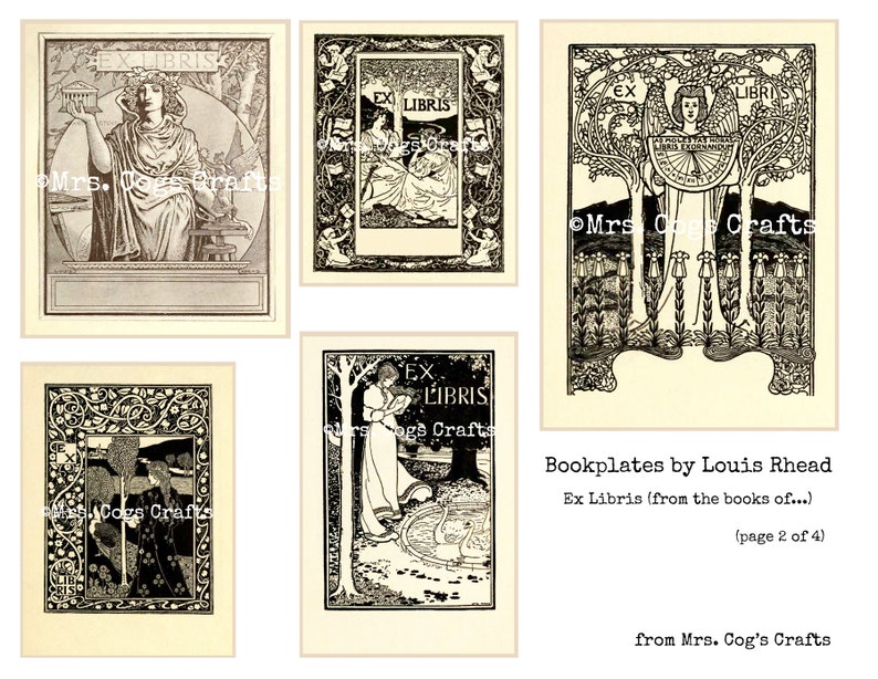 Bokexlibris av Louis Rhead - Ex Libris - Etiketter för tidskrifter och böcker - Utskrivbara bokexlibris, digitala bilder, vintagekonst, omedelbar nedladdning bild 3