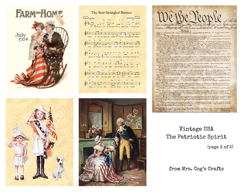 Vintage USA Patriotic Spirit Druckbare Bilder, alte Buchseiten, Ephemera, Vintage Kunst, Instant Download, Digitale Collage, Juli 4, Flaggen Bild 4
