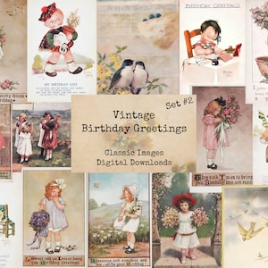 Birthday Greetings - Set #2 - Birthday Postcards, Digital Images, Printable Index Cards, Instant Download, Digital Collage, Birthday Cards