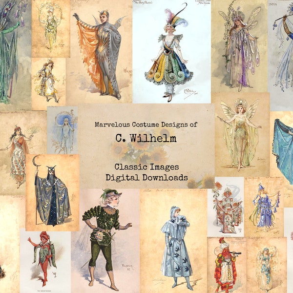 Costume Designs by C Wilhelm - Digital Ephemera, Printable Images, Vintage Art, Instant Download, Digital Collage, Illustrations