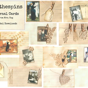 Clothespins Journal Cards - Digital Images, Printable Index Cards, Instant Download, Digital Collage, Altered Cards, Index Cards