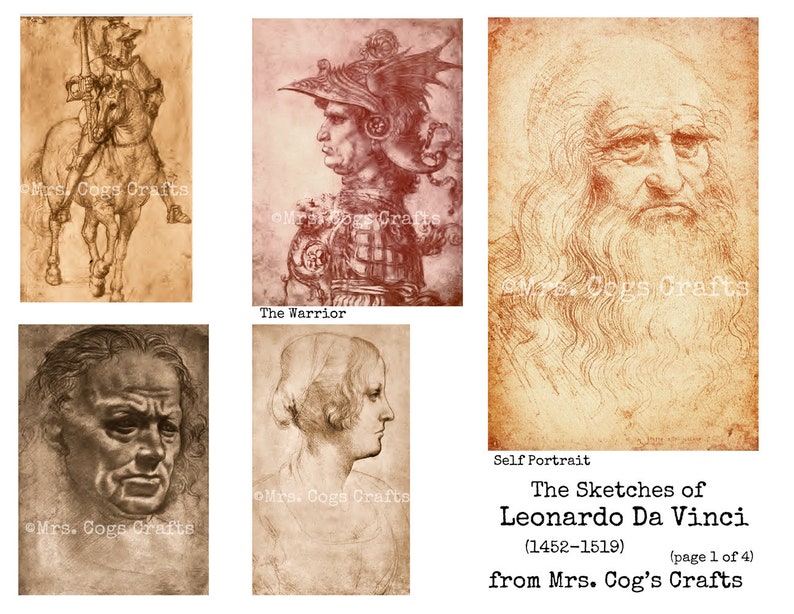 The Sketches of Leonardo Da Vinci 1452 1519 Printable Images, Ephemera, Digital Images, Vintage Art, Instant Download, Digital Paper image 2