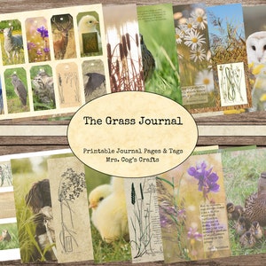 The Grass Journal - Junk Journal Kit, Printable Journal, Digital Journal, Vintage Images, Printable Paper, Art Journal, Printable Tags