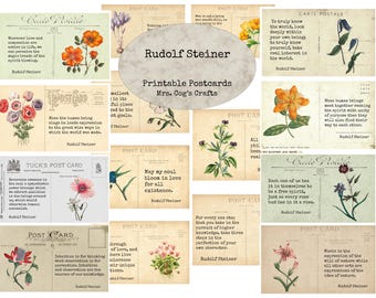 Rudolf Steiner Postcards - Journal Prompts, Printable Words, Instant Download, Digital Collage, Art Ephemera, Printable Quotes