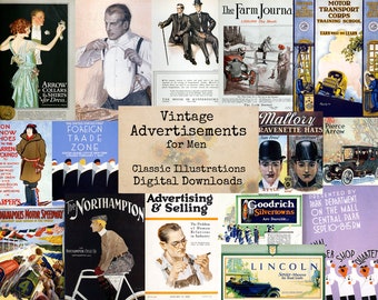 Vintage Advertisements for Men - Digital Ephemera Classics, Digital Images, Vintage Art, Instant Download, Digital Collage, Art Ephemera