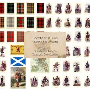 Scottish Clans - Tartans & Chiefs - Ephemera Classics, Printable Images, Vintage Art, Instant Download, Digital Collage, Art Ephemera