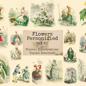 Fleurs incarnées, lot n°1 - Classiques éphémères numériques, images numériques, art vintage, collage numérique, art éphémère