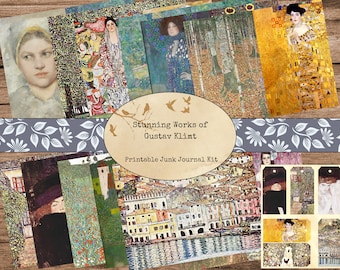 Gustav Klimt Junk Journal Kit - Printable Journal Pages, Digital Journal, Vintage Images, Printable Paper, Art Journal, Printable Tags