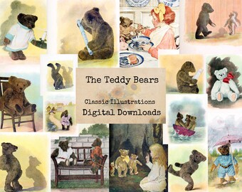 The Teddy Bears - Digital Ephemera Classics, Digital Images, Vintage Art, Instant Download, Digital Collage, Art Ephemera