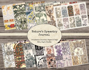 Nature's Symmetry Journal - Printable Journal Pages, Digital Journal, Vintage Images, Printable Paper, Art Journal, Flower Illustrations