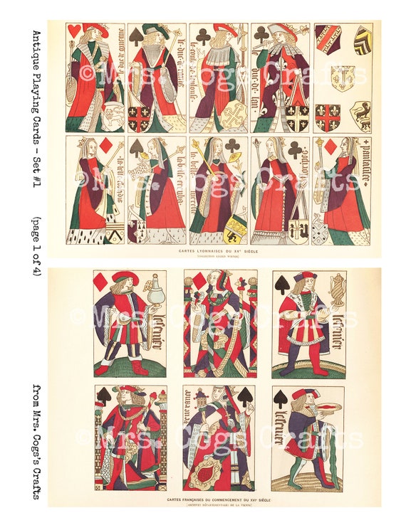 Antique Playing Cards Set #1 - Printable Images, Instant Download