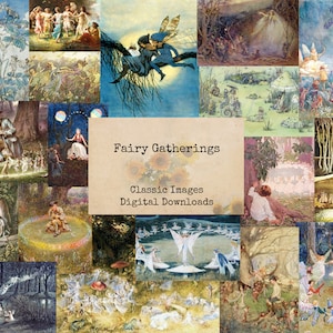 Fairy Gatherings - Digital Ephemera, Printable Images, Vintage Art, Instant Download, Digital Collage