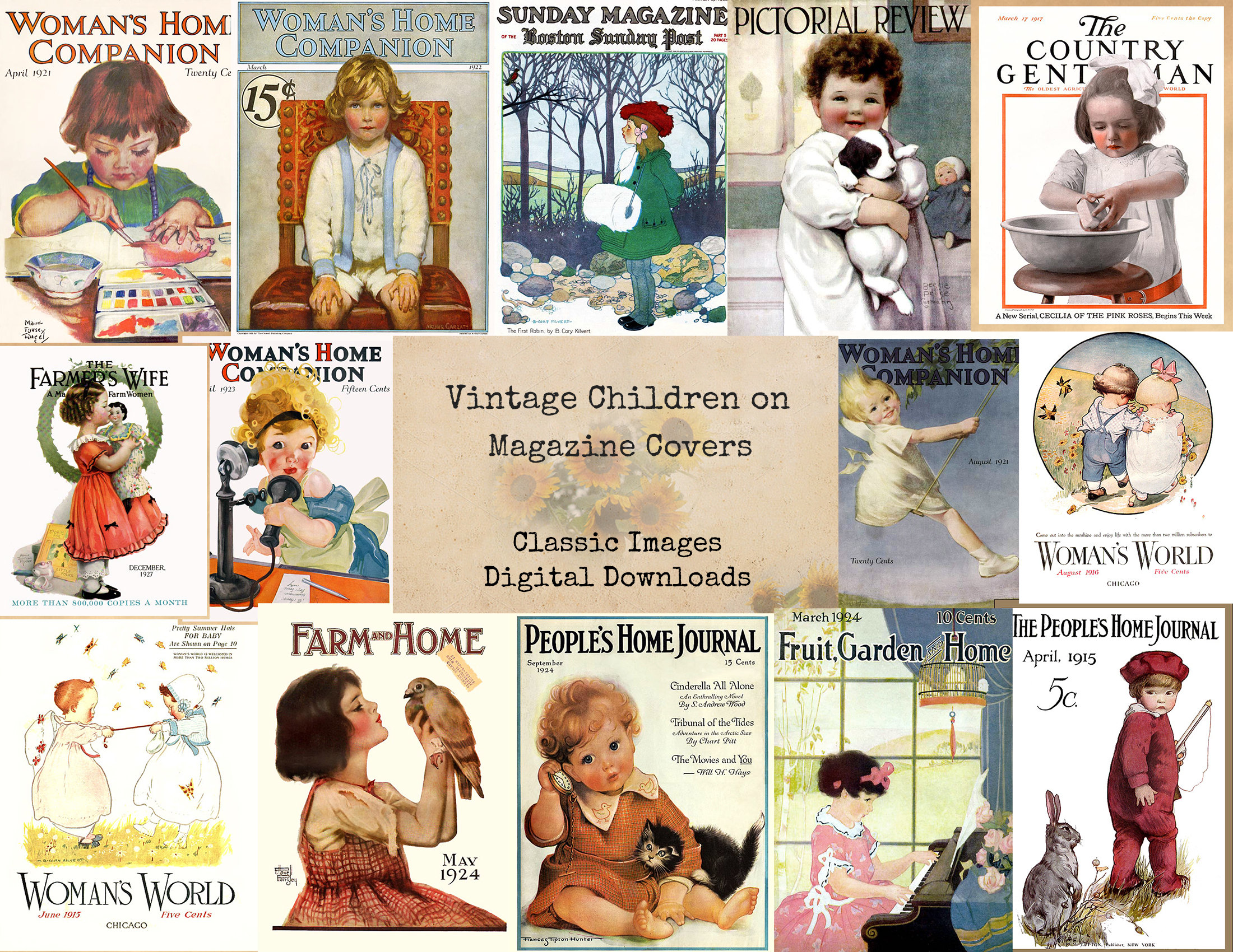 Vintage Children on Magazine Covers Printable Images | Etsy