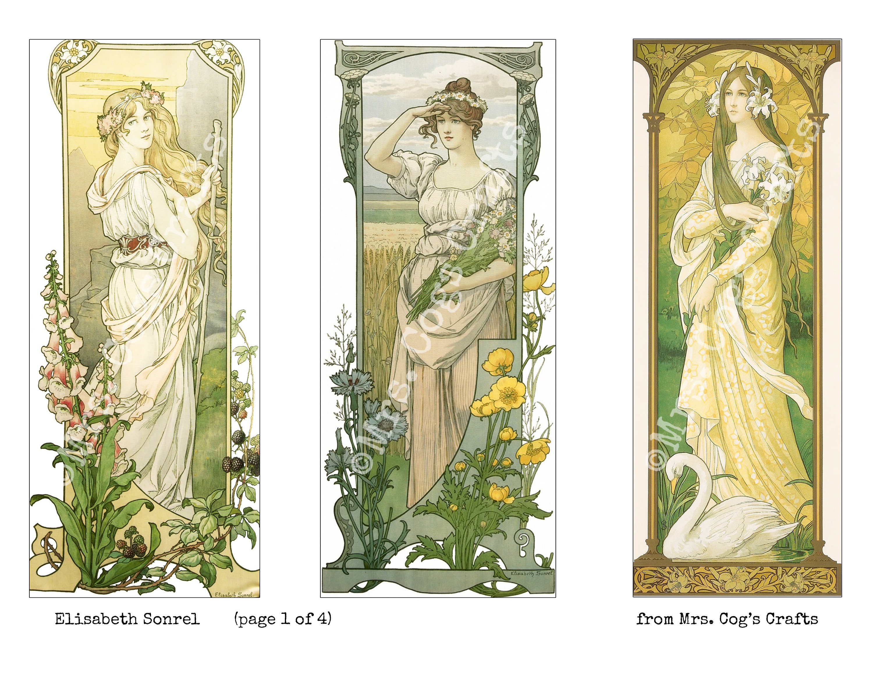 エリザベス・ソンレル - アールヌーボー - 印刷可能な画像、デジタル