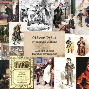 Oliver Twist di Charles Dickens - Digital Ephemera Classics, Immagini stampabili, Arte Vintage, Collage digitale, Ephemera arte