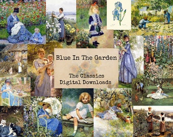 Blue In The Garden - Digital Ephemera Classics, Printable Images, Vintage Art, Instant Download, Digital Collage, Art Ephemera