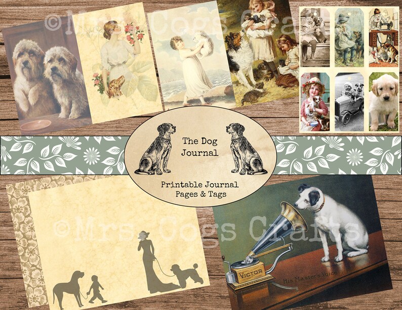 The Dog Journal - Junk Journal Kit, Giornale stampabile, Diario digitale, Immagini vintage, Carta stampabile, Diario d'arte, Tag stampabili immagine 4