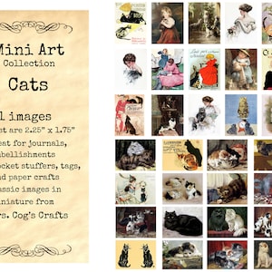 Mini Art Collection - Cats - Printable Images, Digital Download, Miniature Images, Collage Sheet, Ephemera, Vintage Images, Embellishments