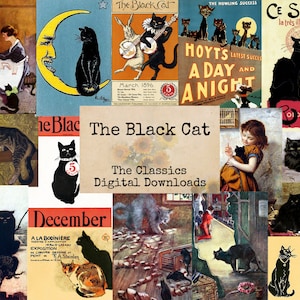 The Black Cat - Digital Ephemera Classics, Digital Images, Vintage Art, Instant Download, Digital Collage, Art Ephemera