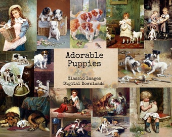 Adorable Puppies - Dog Images, Printable Images, Vintage Art, Instant Download, Digital Collage, Art Ephemera