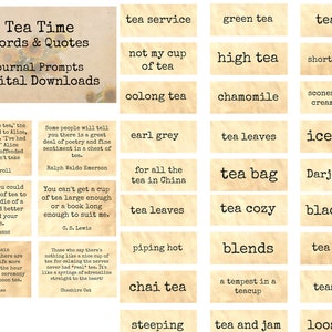 Tea Time Words & Quotes - Journal Prompts, Printable Words, Instant Download, Digital Collage, Art Ephemera, Printable Quotes
