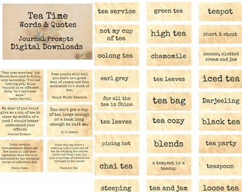Tea Time Words & Quotes - Journal Prompts, Printable Words, Instant Download, Digital Collage, Art Ephemera, Printable Quotes