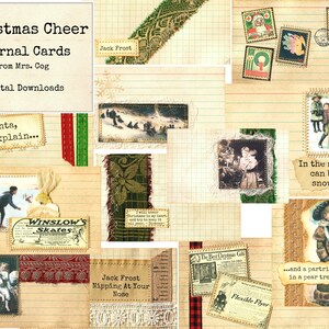 Christmas Cheer Journal Cards - Digital Images, Vintage Art, Instant Download, Digital Collage, Art Ephemera, Altered Cards, Index Cards